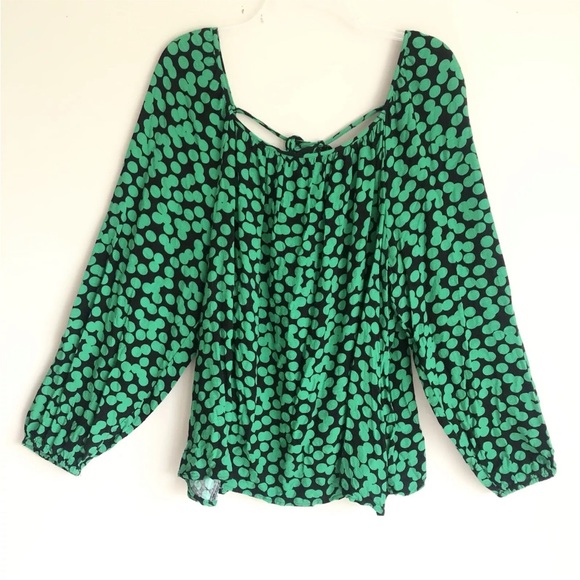 Ava & Viv Balloon Long Sleeve Blouse Polka Dots Green - Picture 9 of 10